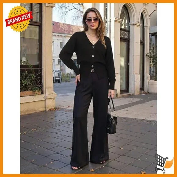 Long Sleeve V-Neck Peplum Cardigan Knitted Button Top Women's Sweater - Picture 6 of 8